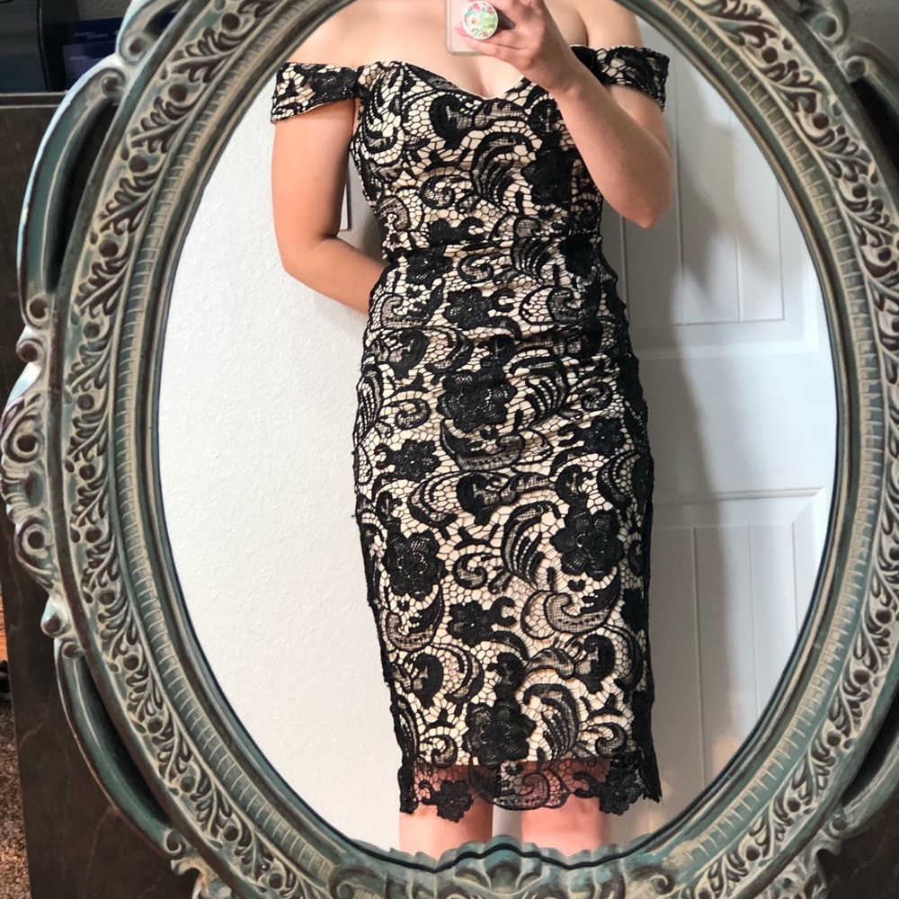 Black lace off the shoulder dress